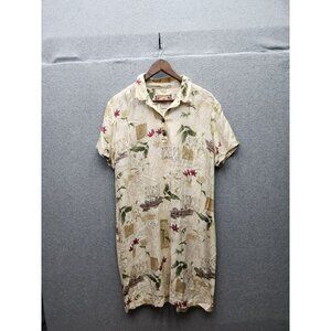 Caribbean Joe XL Beige Floral Print Short-Sleeve Button-Up Shirt Dress